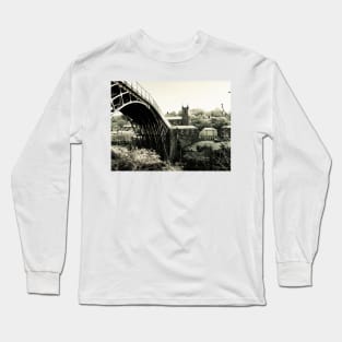 Ironbridge with Village in Spring Snow Long Sleeve T-Shirt